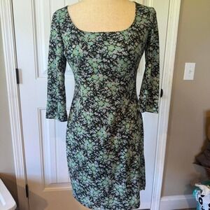 Rampage Floral Print Mini Dress Square Neck 3/4 Sleeve Women's Size S
